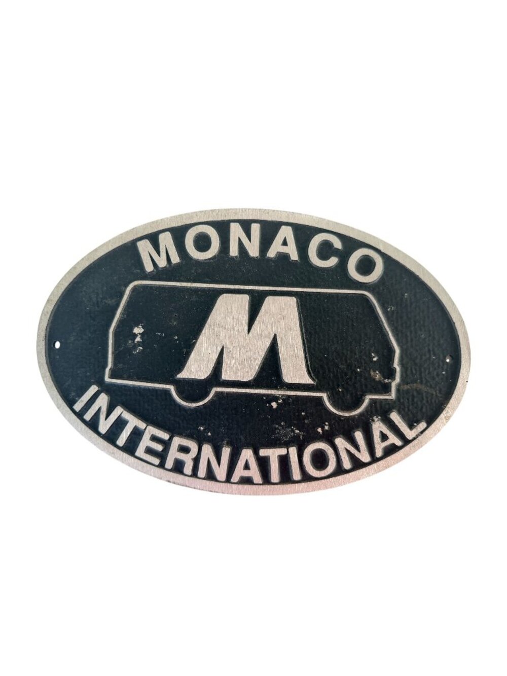 Vtg Monaco International RV Emblem Cast Aluminum 8" Badge Motorhome Coach Plaque